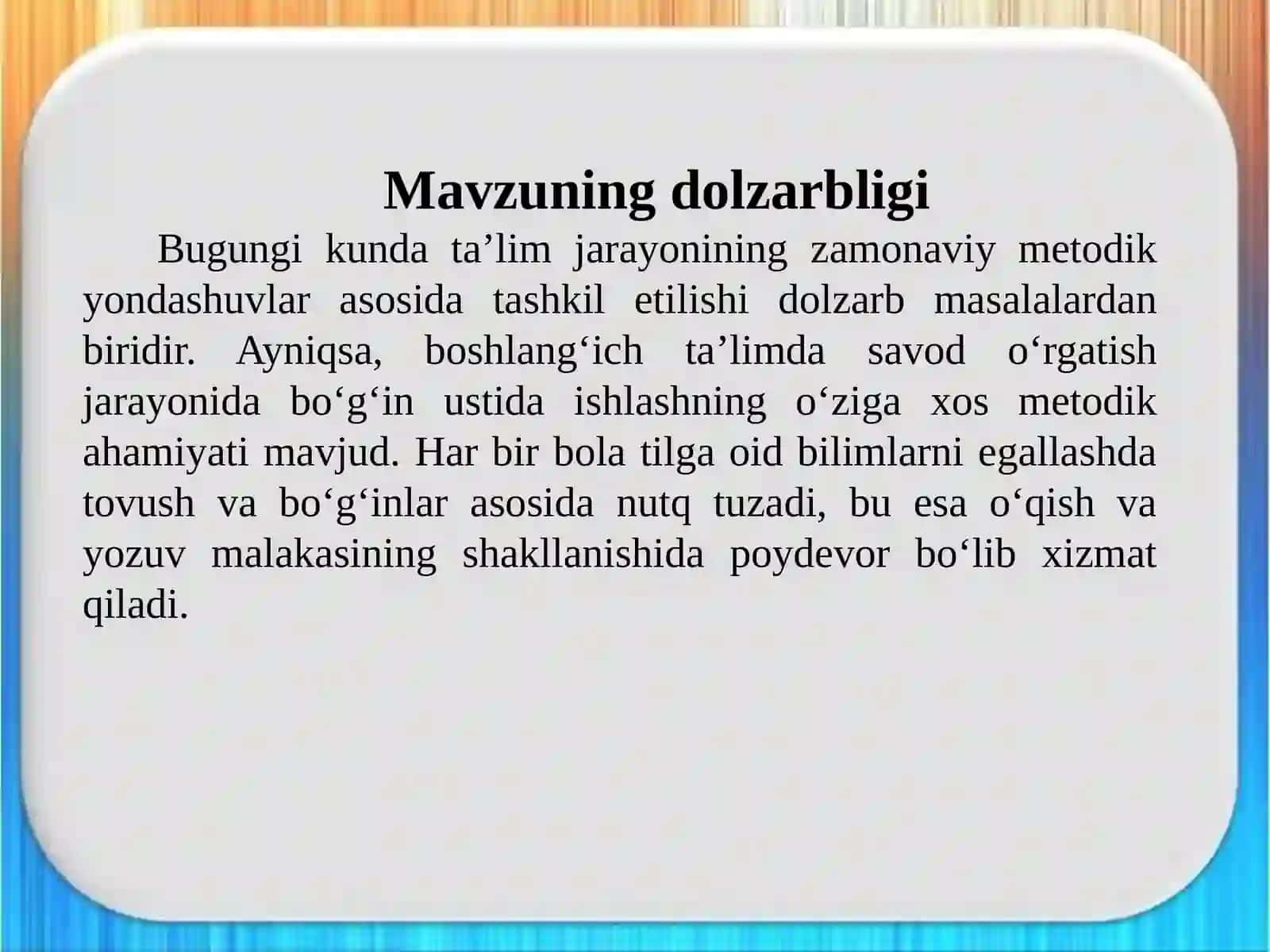 Savodo’rgatish davrida bo’g’in ustida ishlash kurs ishi 4