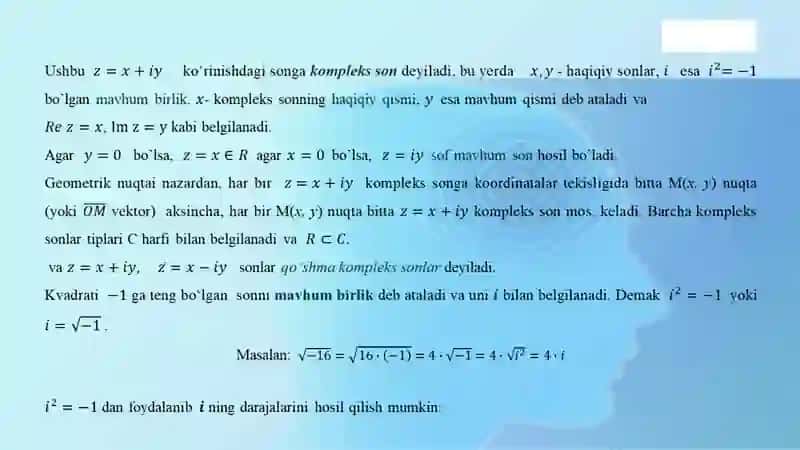 Kompleks sonning algebraik, trigonometrik va ko‘rsatkichli shakli 4