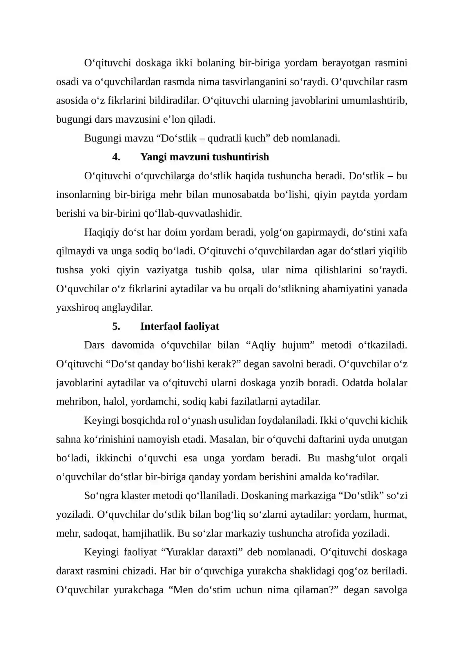 "Do‘stlik – qudratli kuch" (dars ishlanm) 4