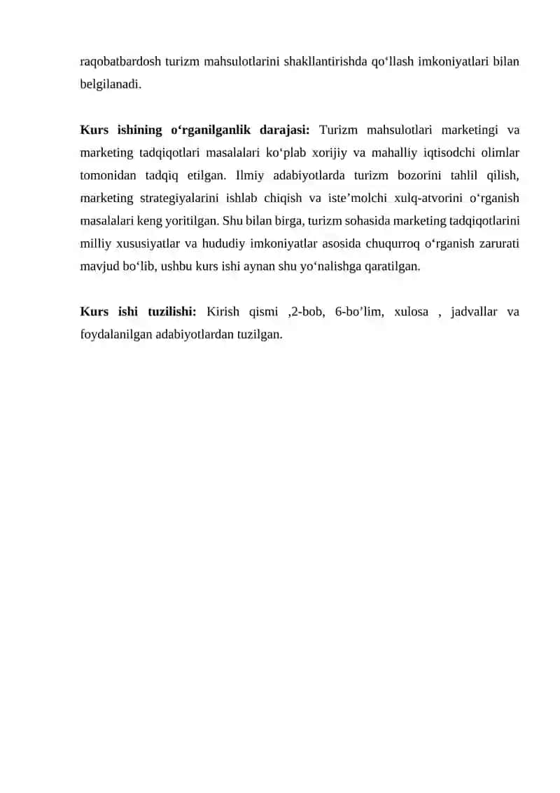 Turizm mahsulotlarining marketing tadqiqoti 4