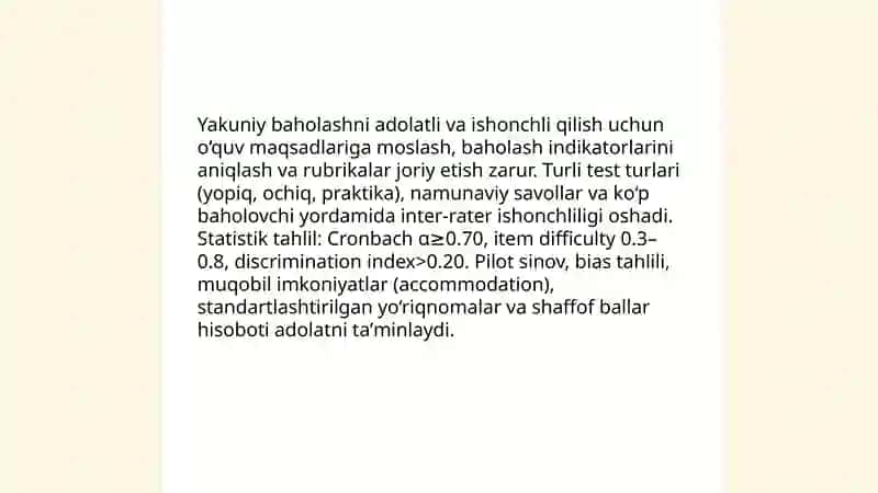 Baholash tizimini samarali usullarini yaratish 4