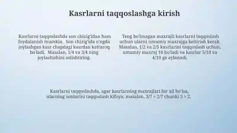Kasrlarni taqqoslash 4