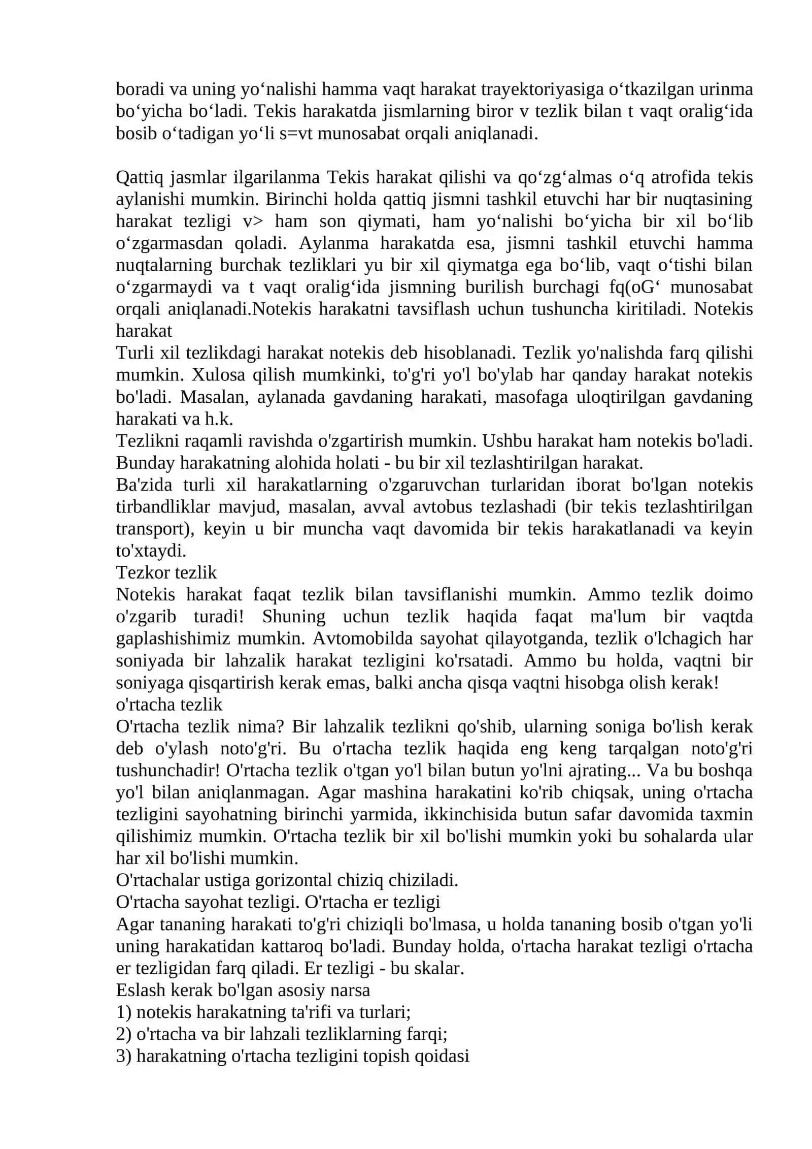 Tekis va notekis harakat haqida tushuncha .Tezlik va uning birliklari mavzusida tayyor dars islanmasi 4