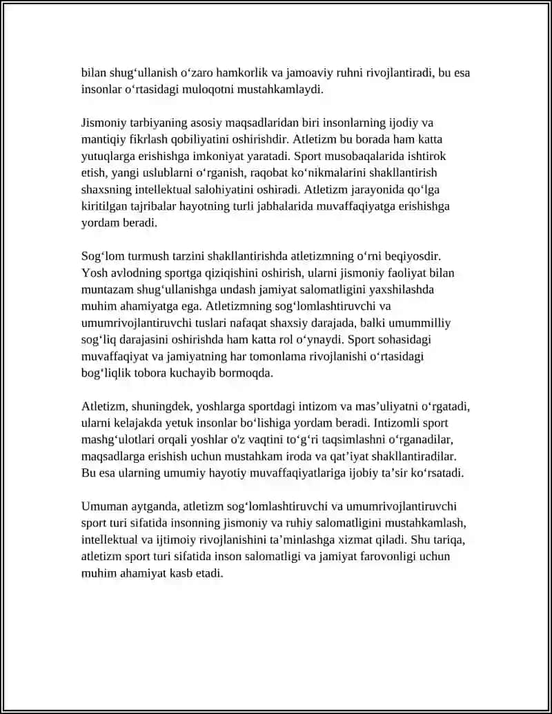 Atletizmning Sogʻlomlashtiruvchi va Umumrivojlantiruvchi Sport Turi Sifatida Ta'rif 4