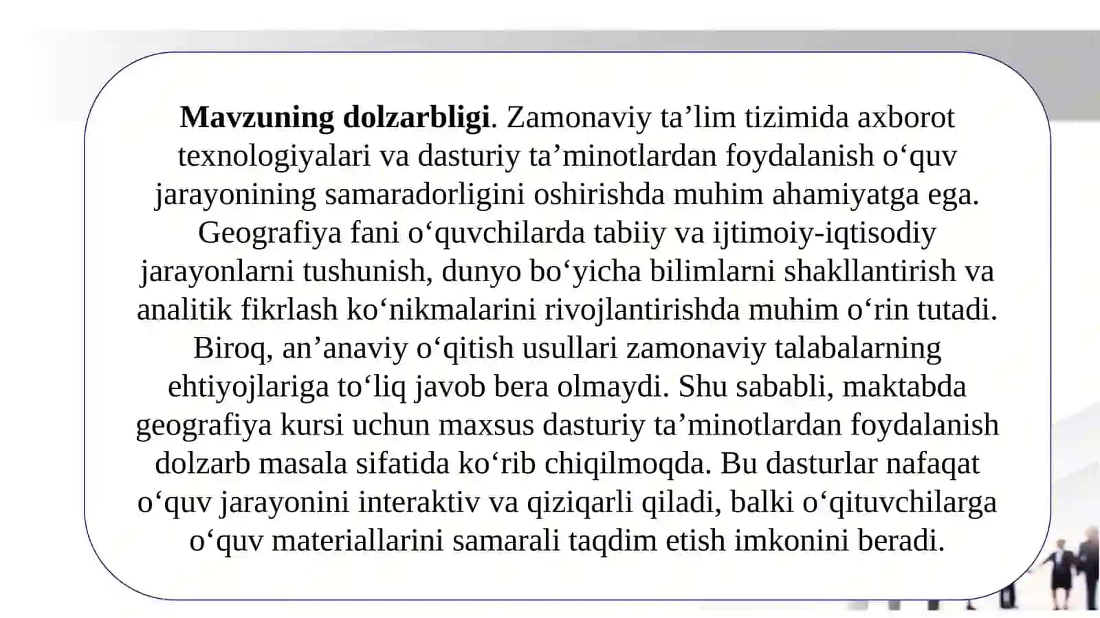 Maktabda geografiya kursi uchun dasturiy ta'minot 4