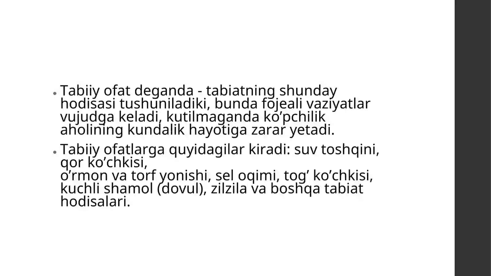 TАBIIY, TEXNOGEN, EKOLOGIK VA IJTIMOIY TUSDAGI FAVQULOTDA VAZIYATLARDA HAYOT FAOLIYATI XAVFSIZLIGI VA FUQARO MUHOFAZASI 4