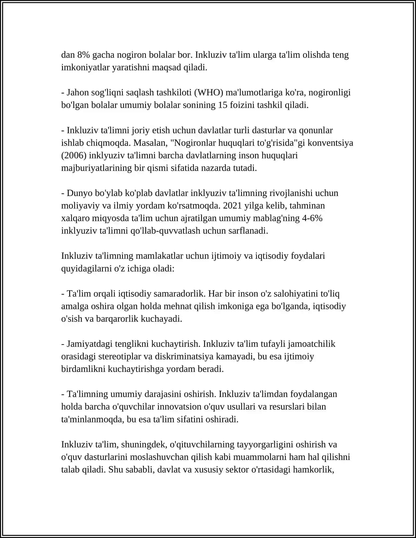 INKLYUZIV VA BIRGALIKDA OQITISH. ULARNI ASOSIY FARQLARINI ANIQLASH 4