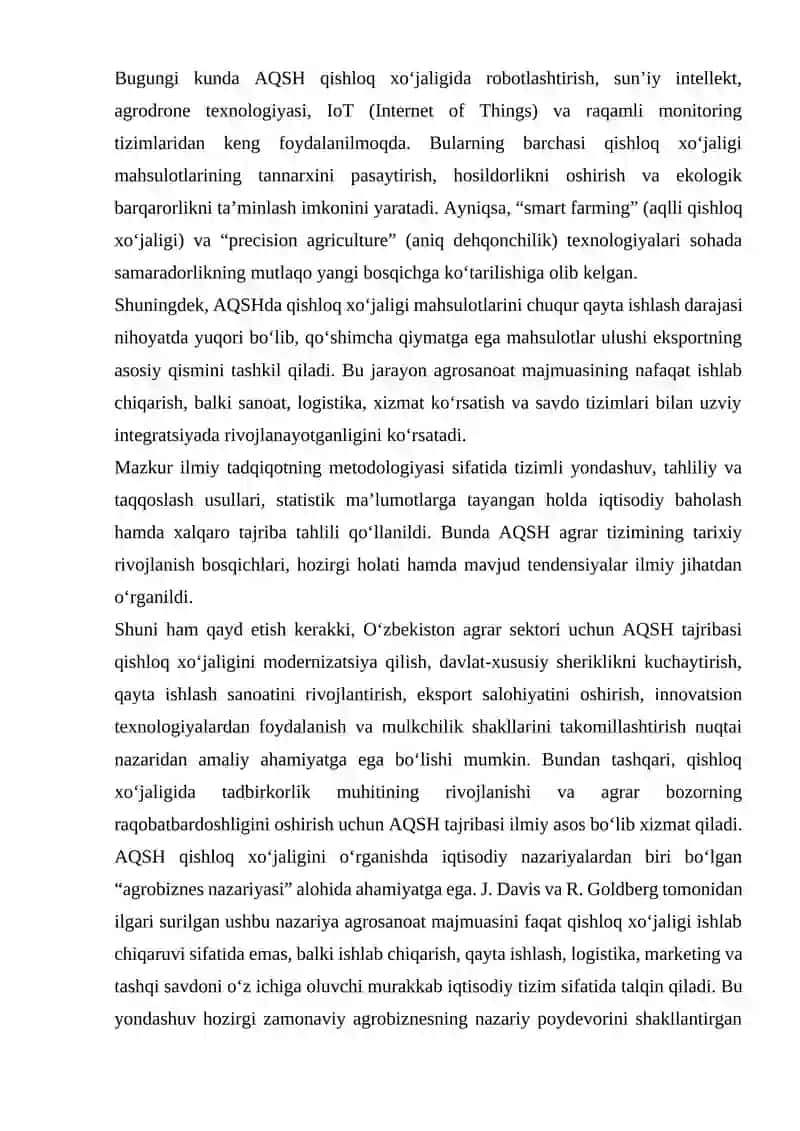 AQSH agrosanoat majmuasi va uning iqtisodiyotdagi o‘rni 4