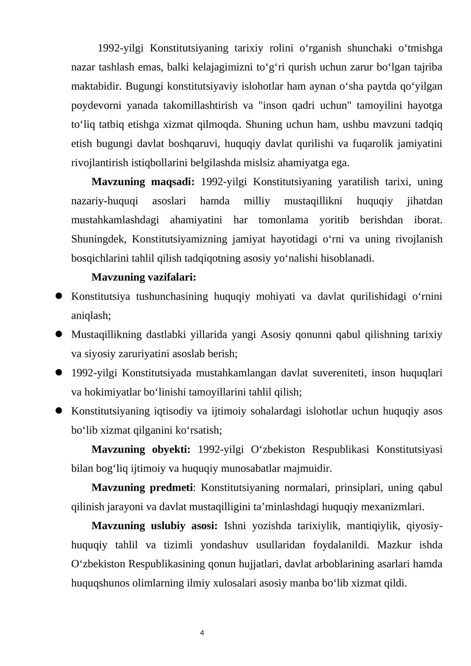 1992 yil Konstitutsiyasi — milliy mustaqillikning huquqiy poydevori kurs ishi 4