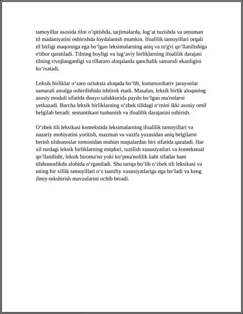 LIKSIMANING TIL BIRLIGI SIFATIDAGI MOHIYATI IFOALILIK JIHATIDAN OʻZBEK TILI LEKSIKASI 4