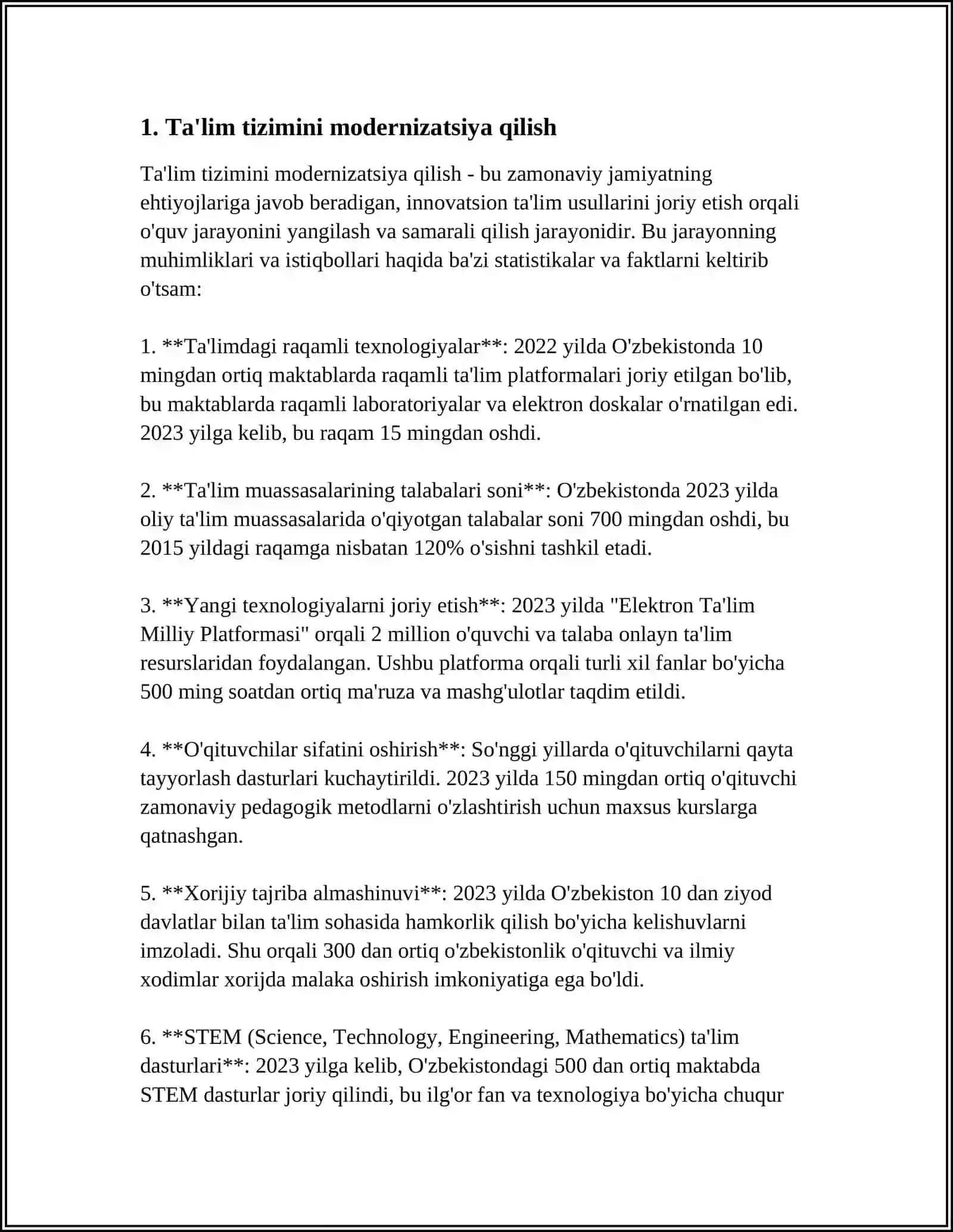 O'ZBEKISTON RESPUBLIKASI XALQ TA'LIM TIZIMINI 2030-YILGACHA RIVOJLANTIRISH KONSEPSIYASIDA BELGILANGAN VAZIFALAR VA KUTILAYOTGAN NATIJALAR TAHLILI 4