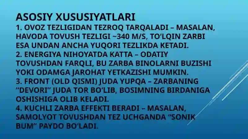 To‘lqin zarbi. Jabrlanish zonalari tavsifi. Yorug‘lik ajralishi. O’tuvchi nurlar 4