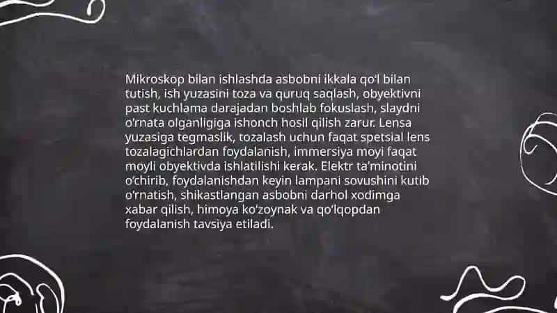 Mikraskop bilan ishlash qoidasi vaqtinchalik preparatlar tayorlash mavzuni yaratishda mikraskopda amaliy mashgulot sifatida korsatib mavzuni mohiyati ochiqlanadi 4