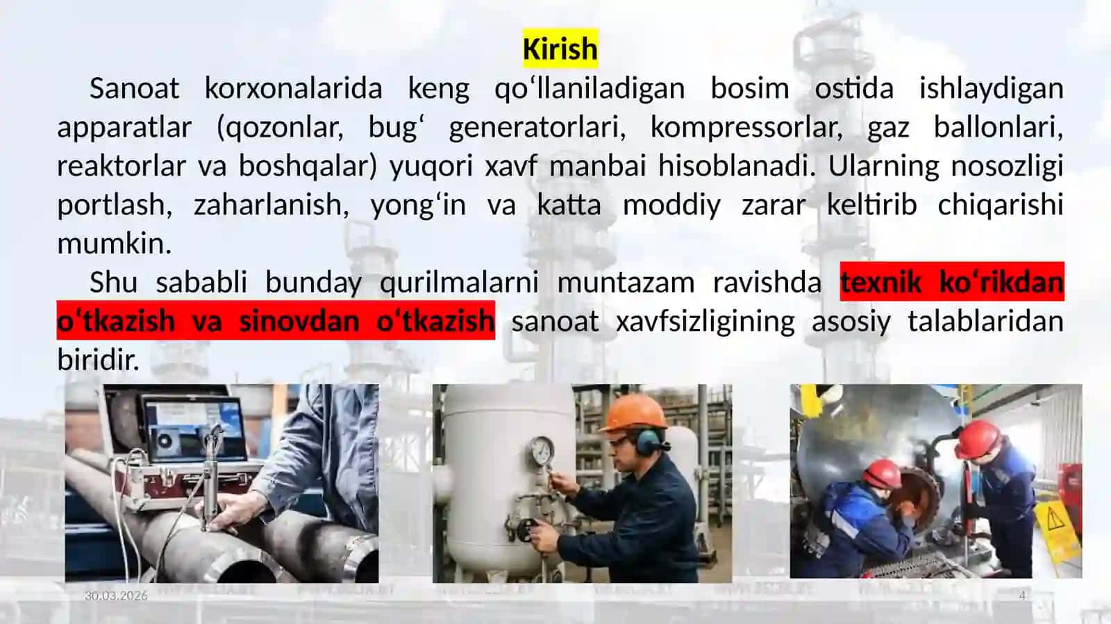BOSIM OSTIDA ISHLAYDIGAN APPARATLARNI TEXNIK KO‘RIK VA SINOVDAN O‘TKAZISH 4