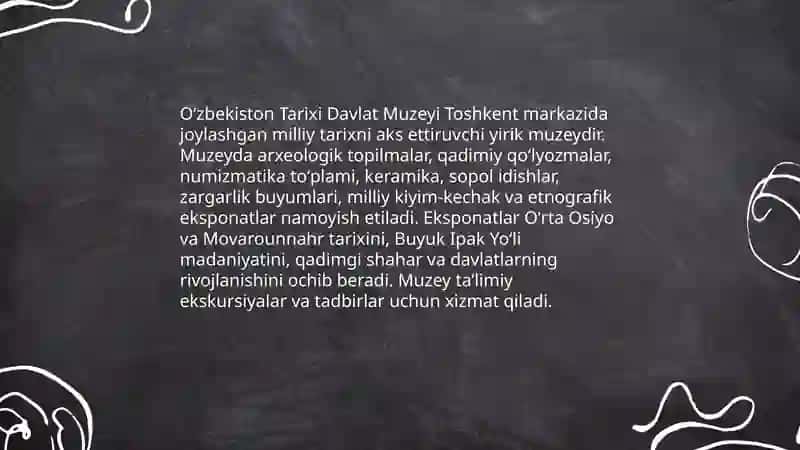 Toshkent shahrida joylashgan muzeylar 4