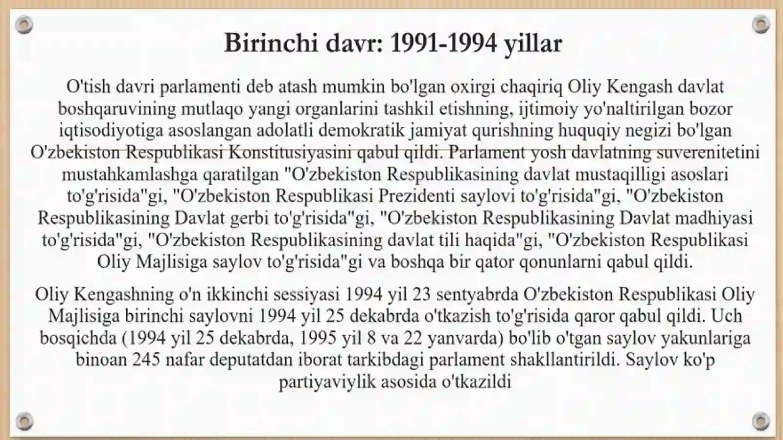 O`ZBEKISTONDA DEMOKRATIK, FUQAROLIK JAMIYATI ASOSLARINING SHAKKILLANISHI, AMALGA OSHIRILGAN SIYOSIY JARAYONLAR 4