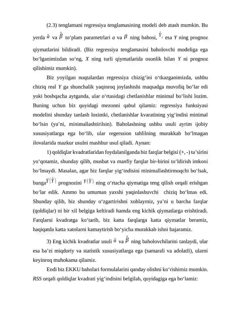 EKONOMETRIK MODELLAR PARAMETRLARINI ENG KICHIK KVADRATLAR USULIDAN FOYDALANISH 4