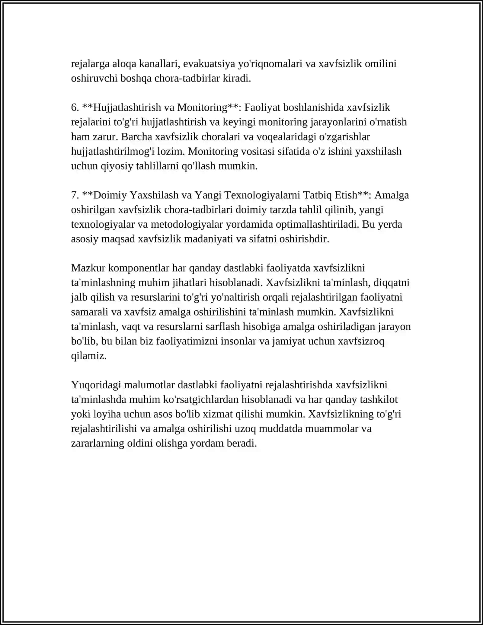 FAOLIYATNING TURLI BOSQICH LARIDA XAVFSIZLIK SHARTLARINI TAHLIL QILISH 4