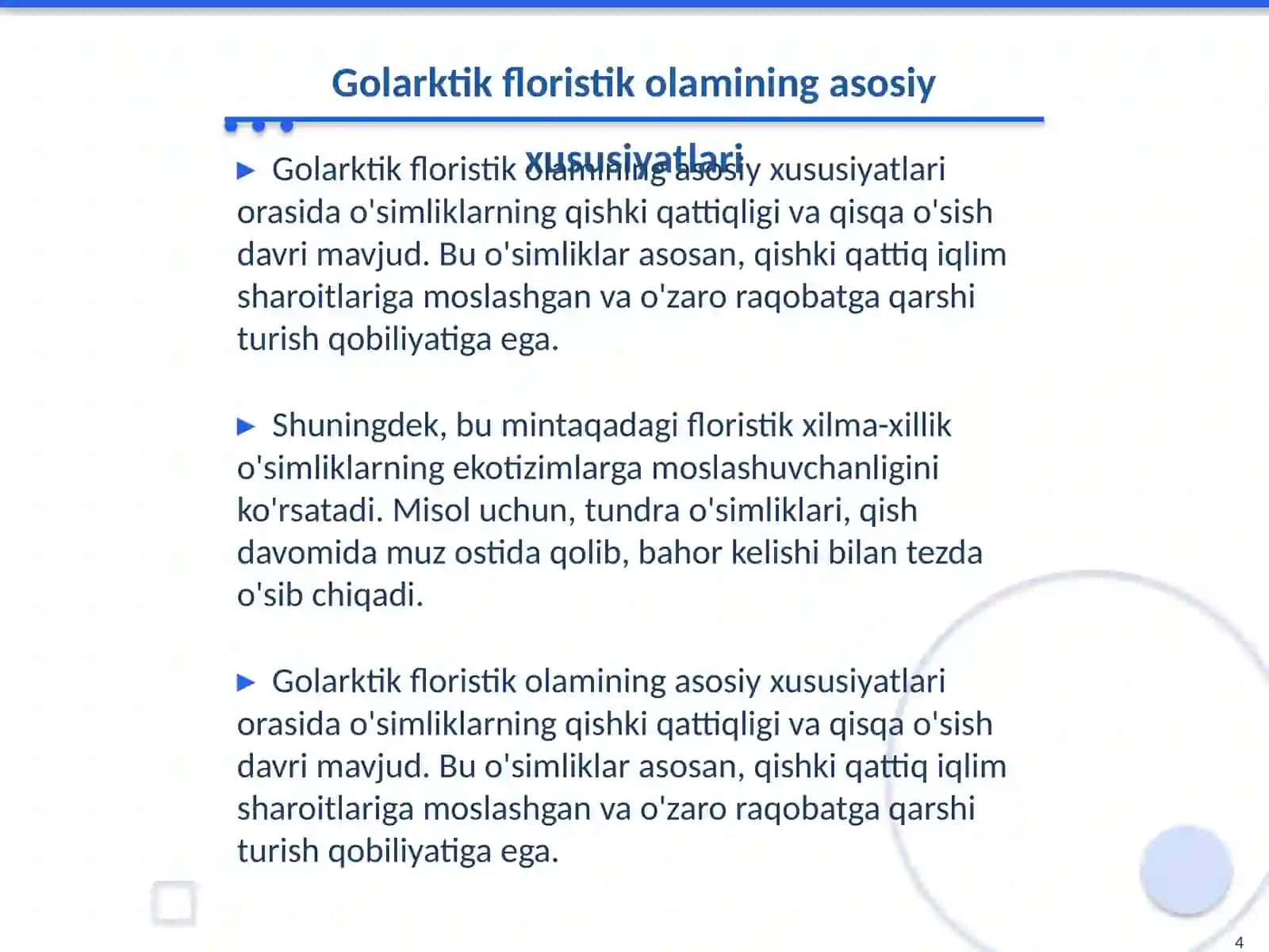 Golarktik floristik olami va uning kichik olamlarini kontur xaritaga tushuntirish 4