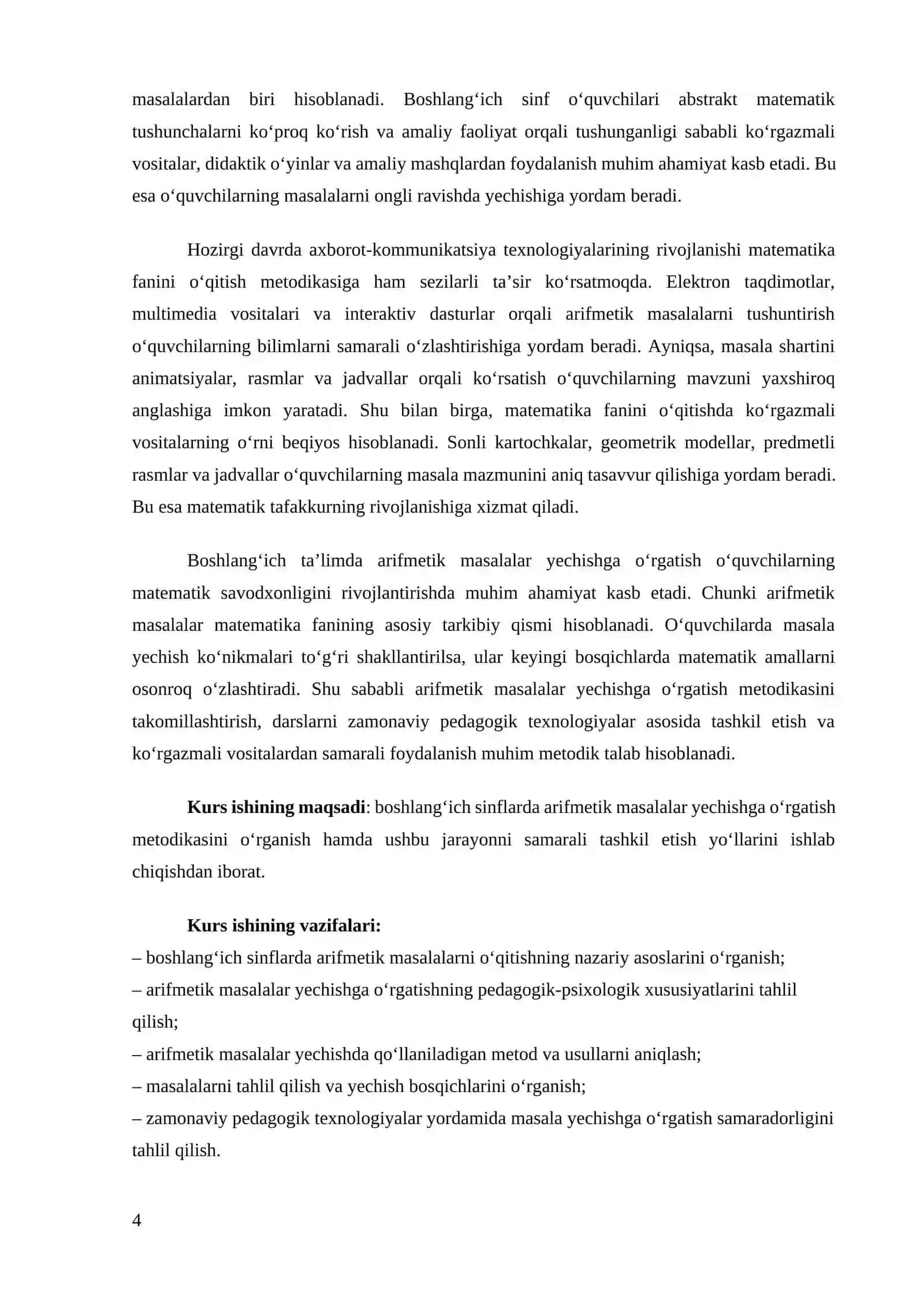 BOSHLANG‘ICH SINFLARDA ARIFMETIK MASALALAR YECHISHGA O‘RGATISH METODIKASI 4