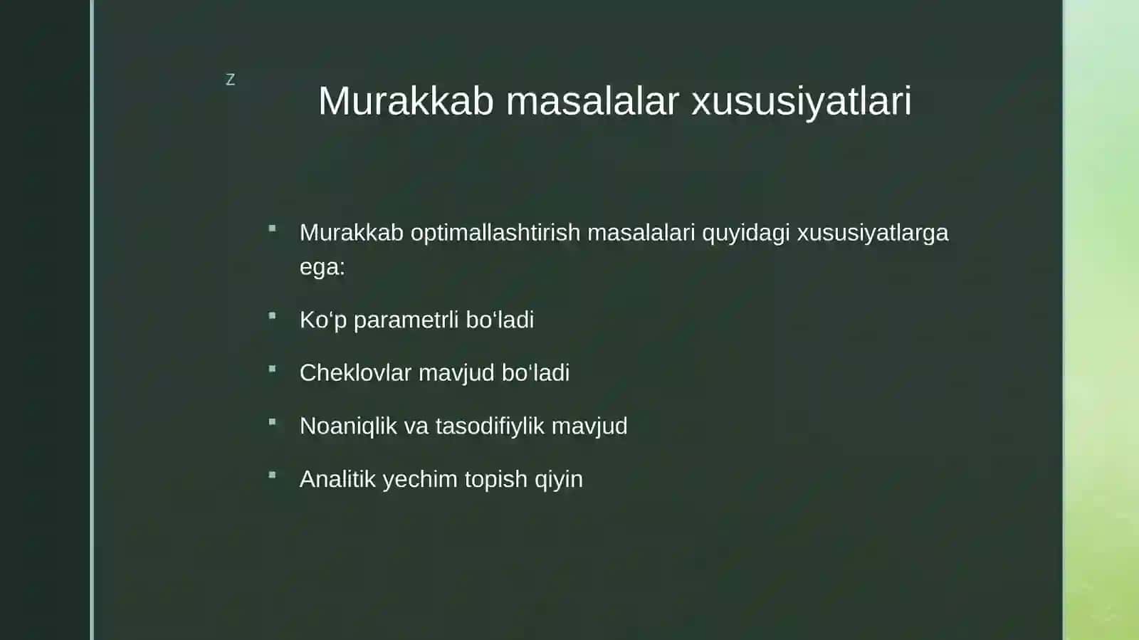 Identifikatsiyalash modellashtirish va optimallashtirish Mustaqil ish 4