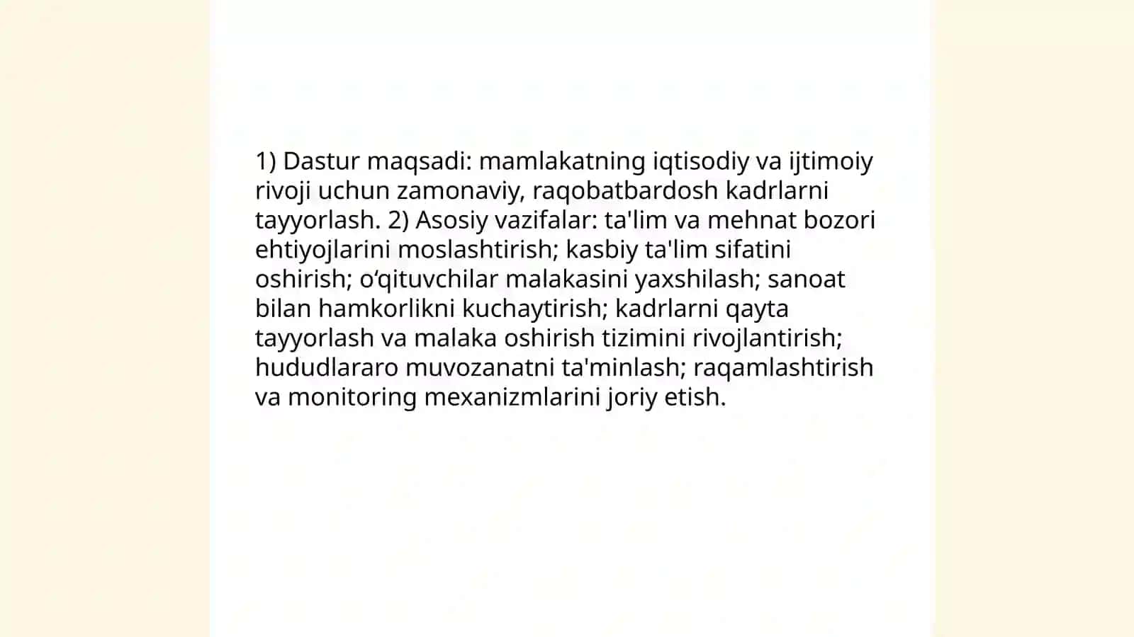 Kadrlar tayyorlash milliy dasturi qabul qilinishi, uning mazmun mohiyati 4