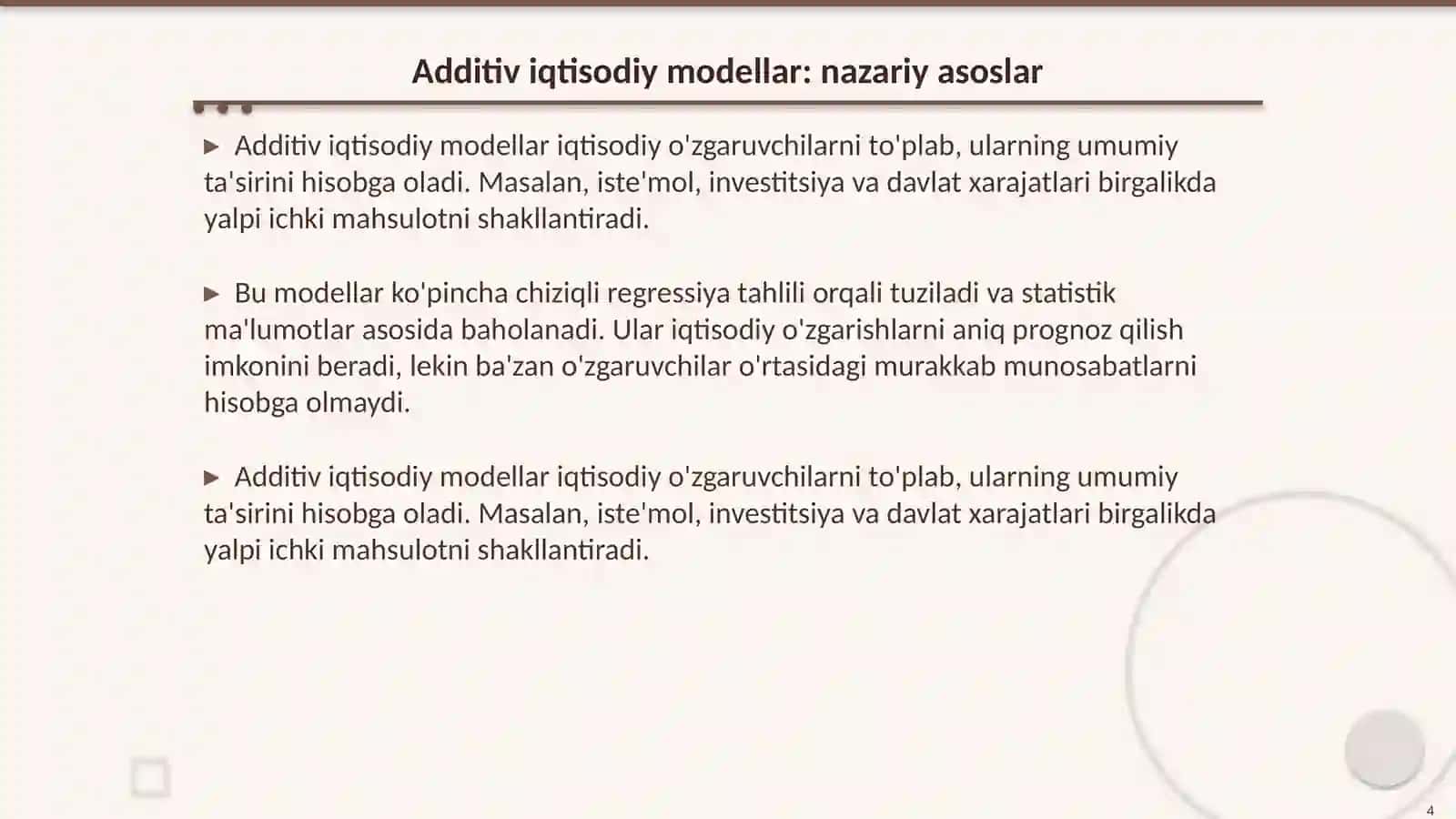 Additiv va multiplikativ iqtisodiy modellarni tuzish 4