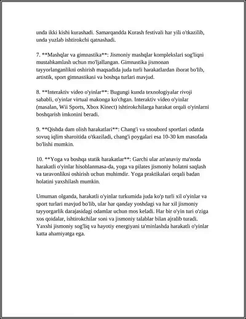 Harakatli O'yinlar 4