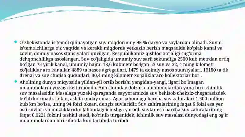Suv resurslarining ifloslanishi va uni muhofaza qilish yo'llari 4