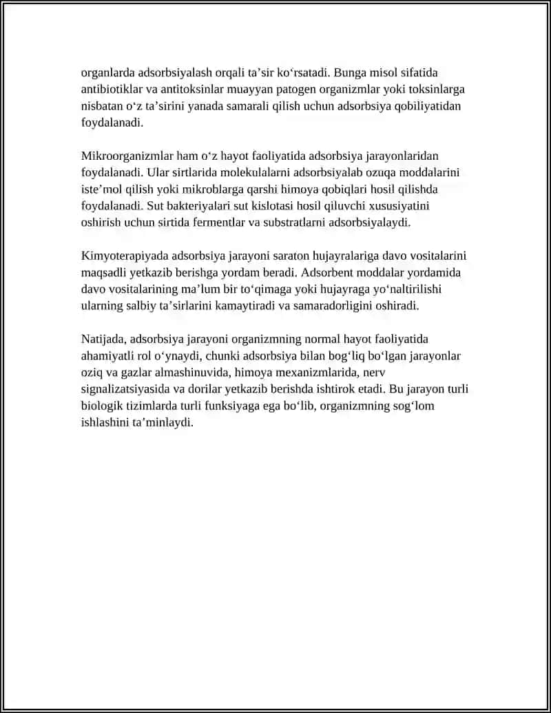 ORGANIZMNING HAYOT FAOLIYATIDA ADSORBSIYA JARAYONI 4