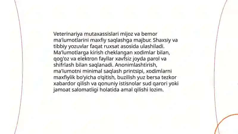 Veterinariya mutaxassislarini ishlash madaniyati va etikasi. 4