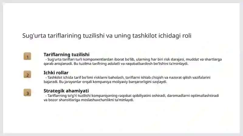 Sug'urta tashkilotlarida tarif siyosatini boshqarish. 4
