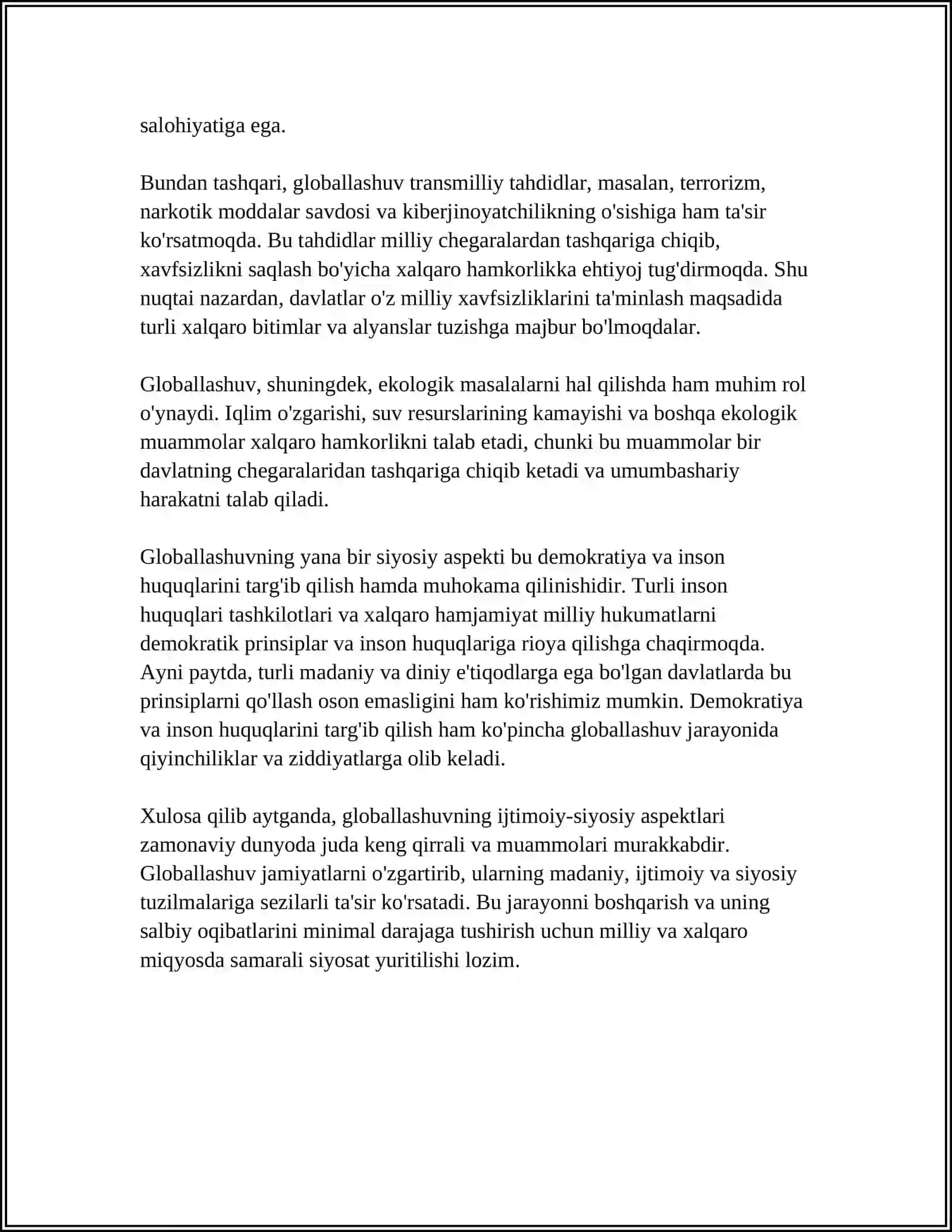 Globallashuv, Globalistika va Barqaror Taraqqiyot Tushunchalarining Mohiyati 4