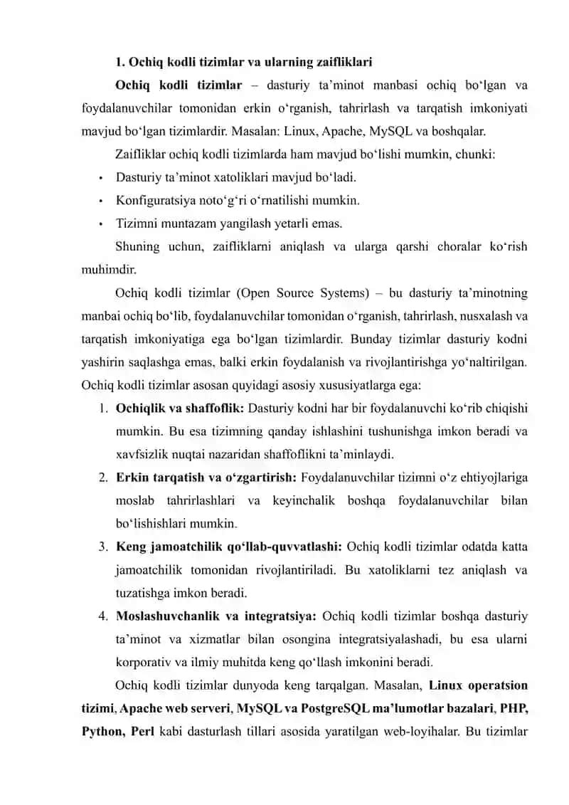 OCHIQ KODLIY TIZIMLARDA ZAIFLIKLARNI AVTOMATIK TAHLIL QILISH VOSITALARI (OPENVAS, NIKTO) 4