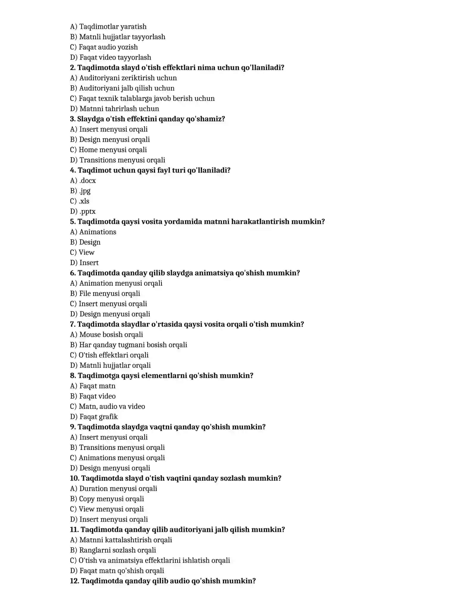 Informatika fanidan Nazorat ishlari daftari 4
