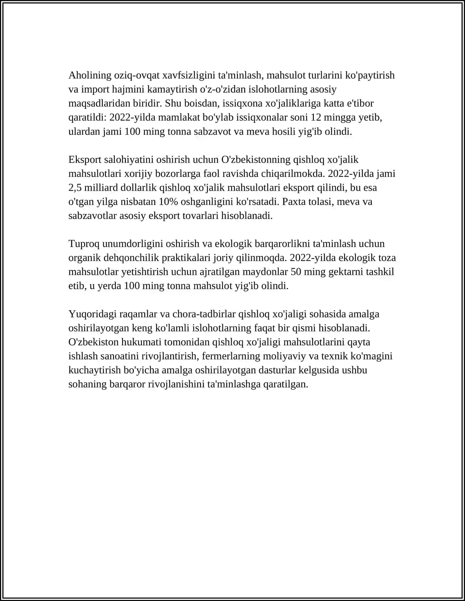 MUSTAQILLIK YILLARIDA QISHLOQ XO'JALIGI VA SANOAT SOHASIDAGI OʻZGARISHLAR 4