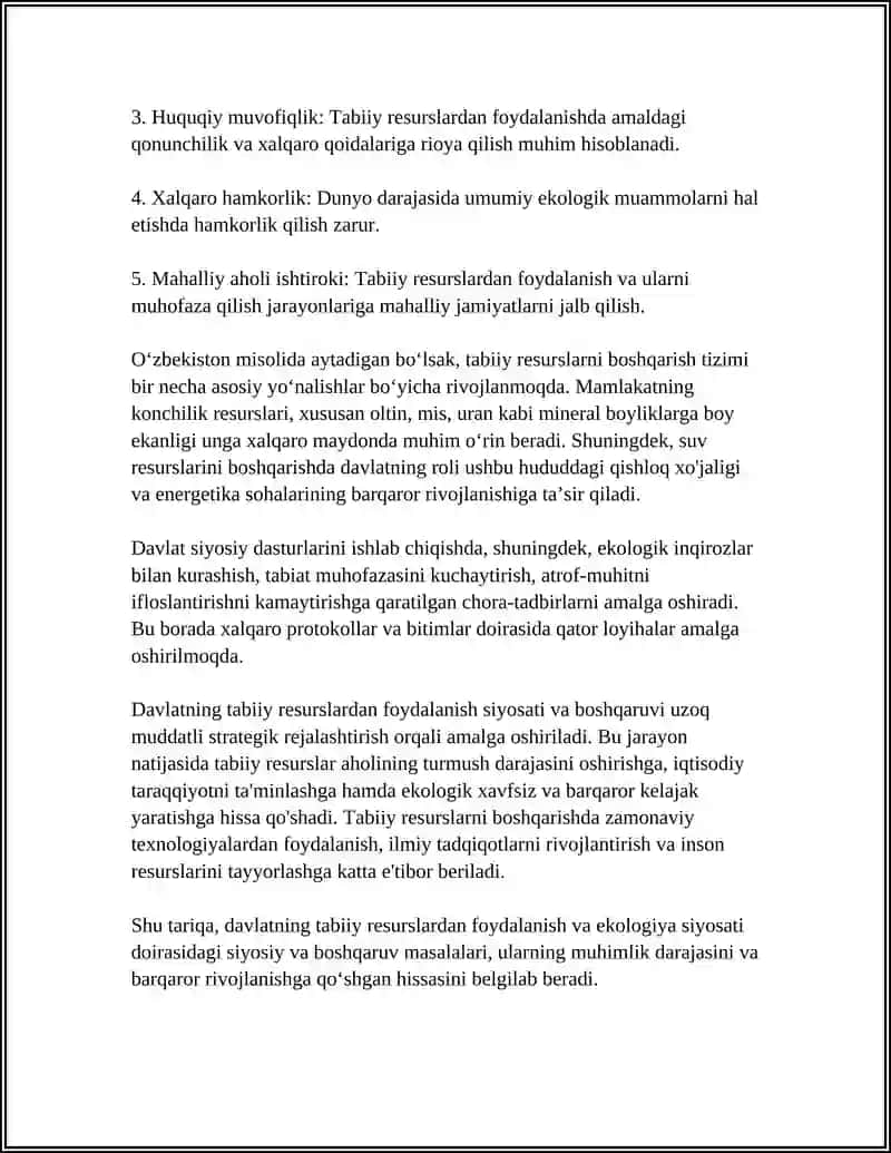 Davlatning Tabiiy Resurslardan Foydalanish va Ekologiya Siyosati 4
