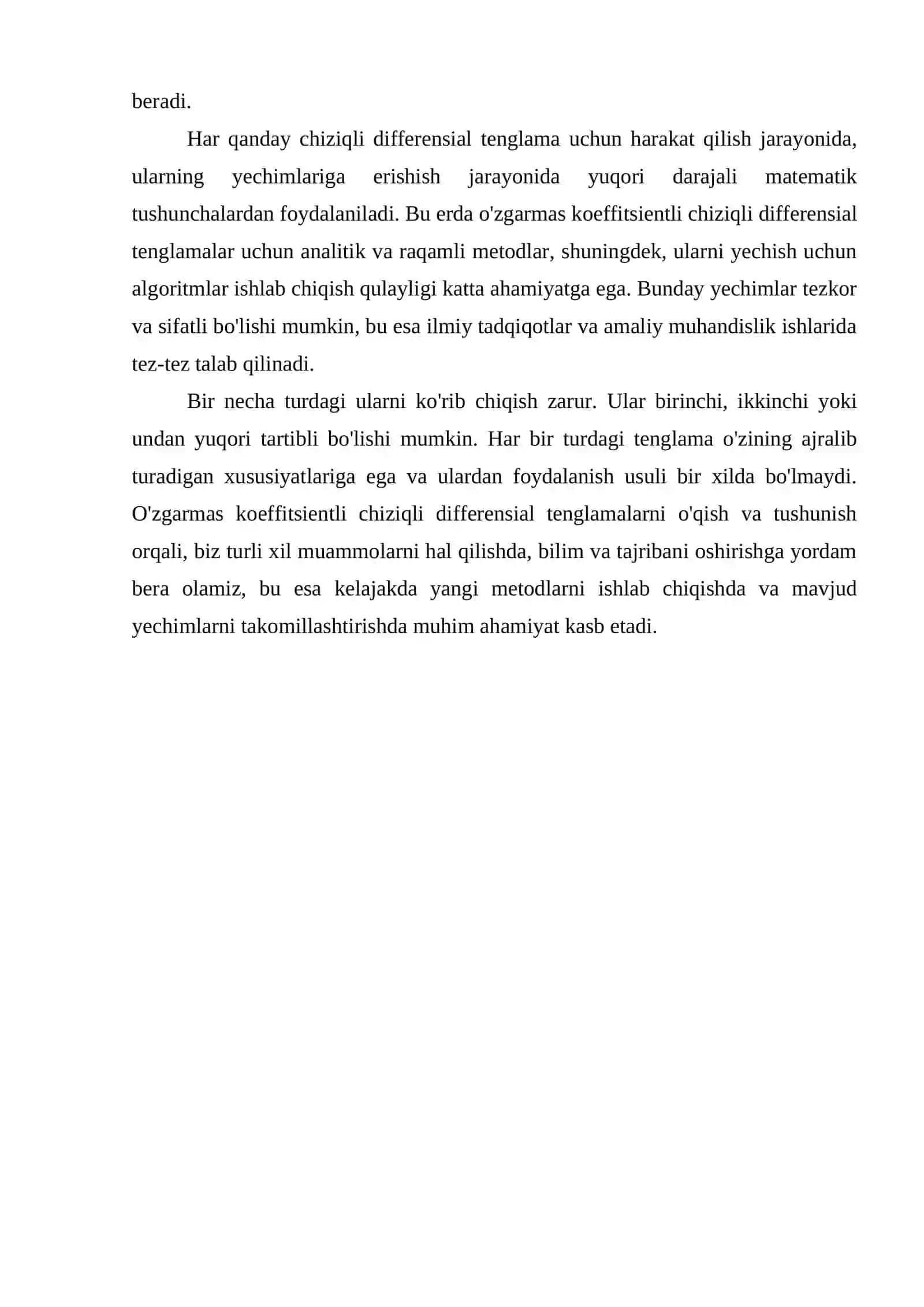 O`ZGARMAS KOEFFITSIENTLI CHIZIQLI DIFFERENSIAL TENGLAMALAR 4