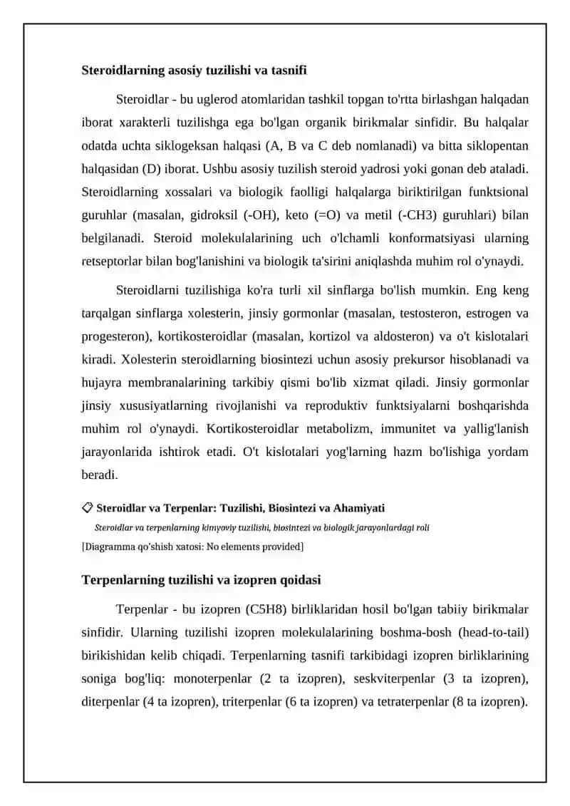 Steroidlar va terpenlar: tuzilishi, biosintezi va ahamiyati 4