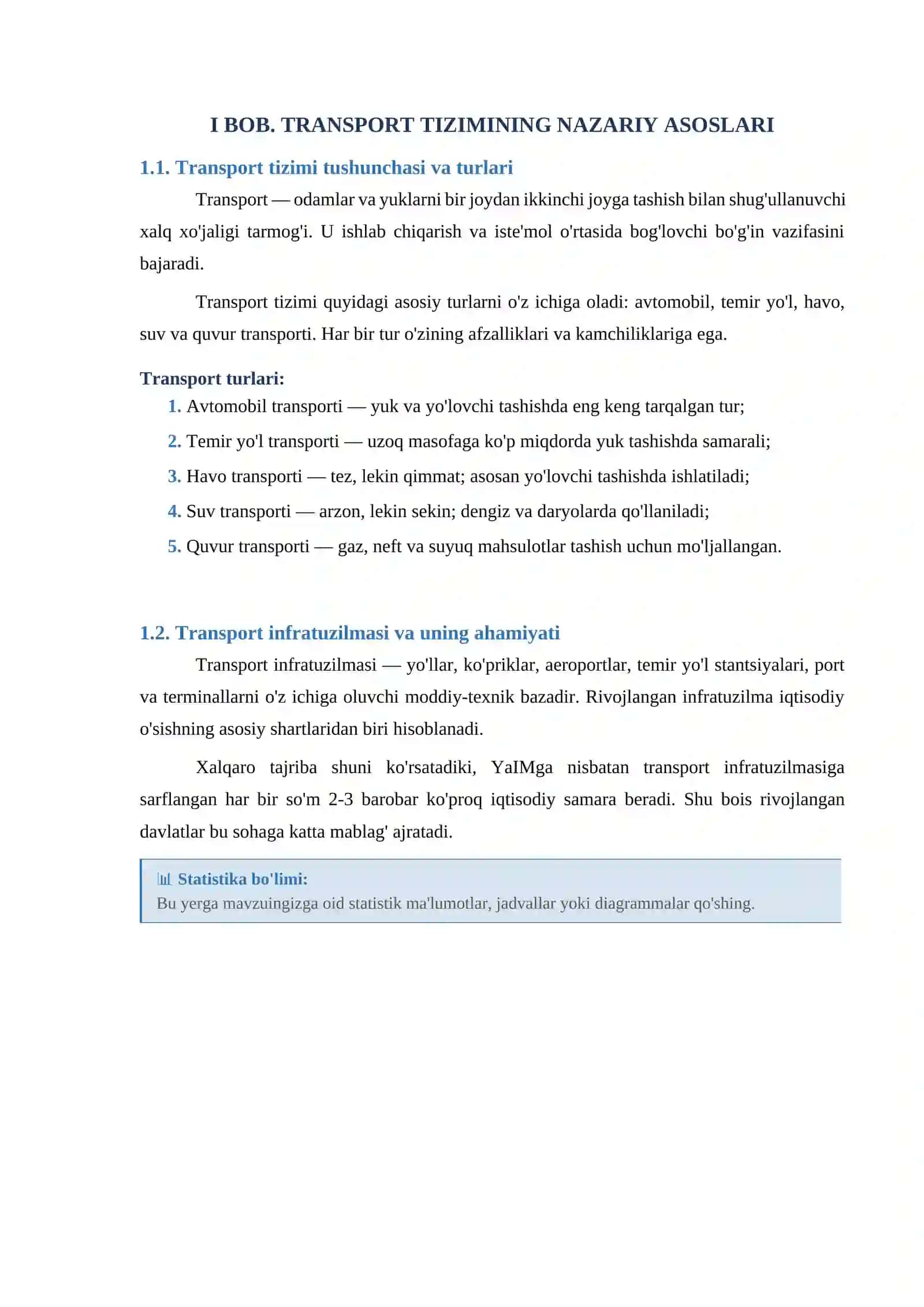 Transport Mavzusida Kurs Ishi Shabloni — Tayyor Word Format 4