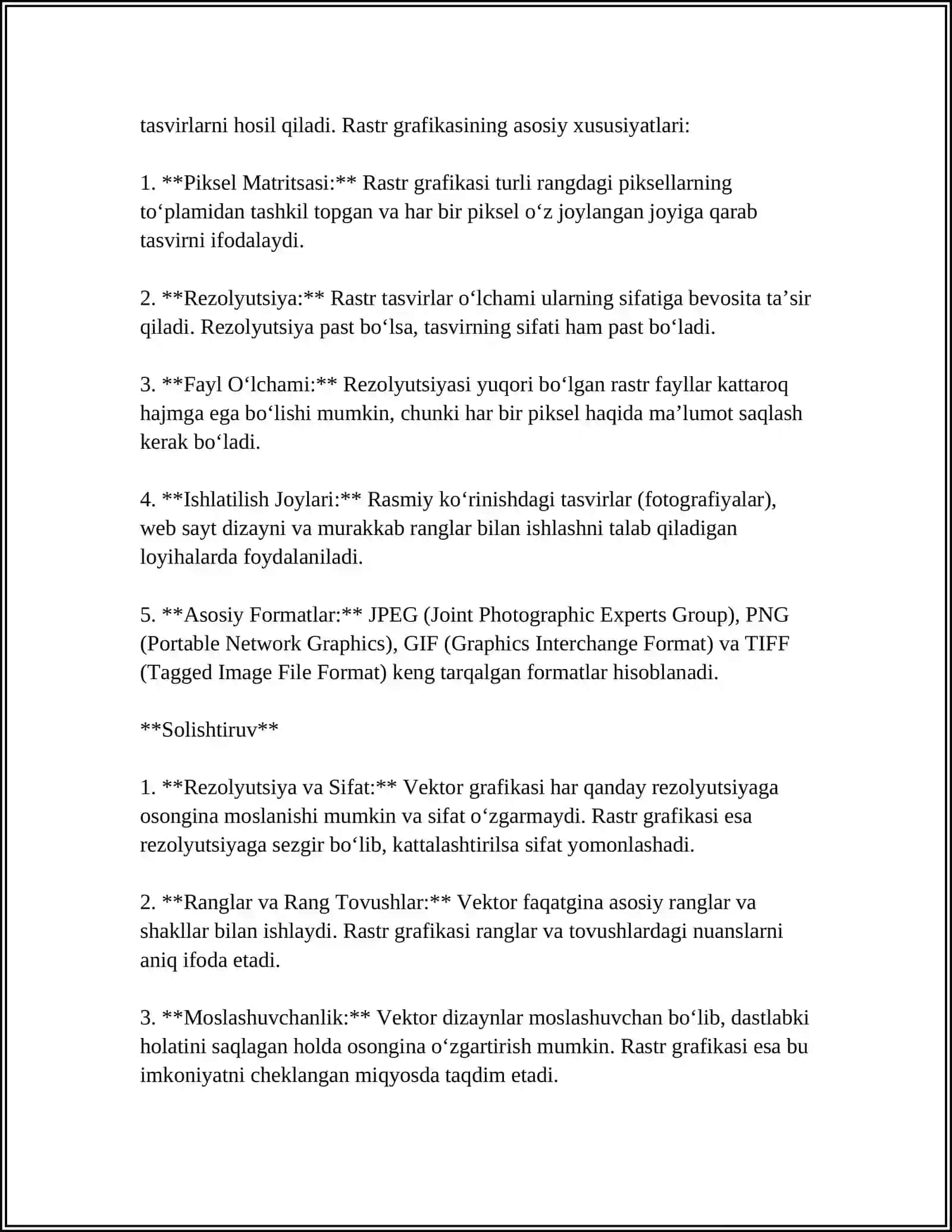 QATLAMLAR, KANALLAR, GRAFIK FORMATLAR BILAN ISHLASH 4