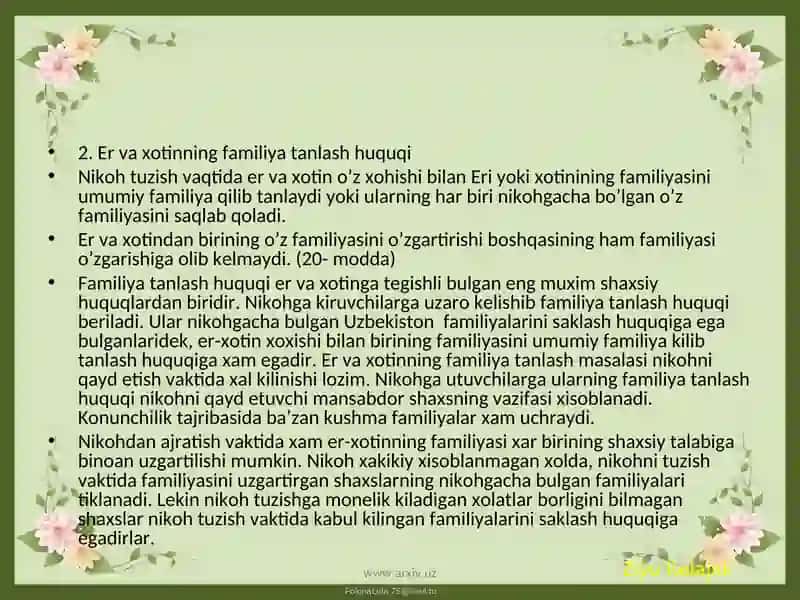 ER-XOTINNING SHAXSIY HUQUQ VA MAJBURIYATLARI 4