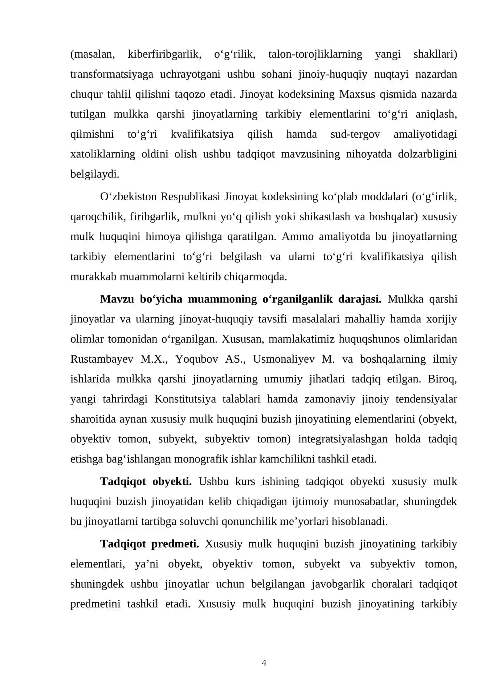 Xususiy mulk huquqini buzish jinoatining tarkibiy elementlari 4