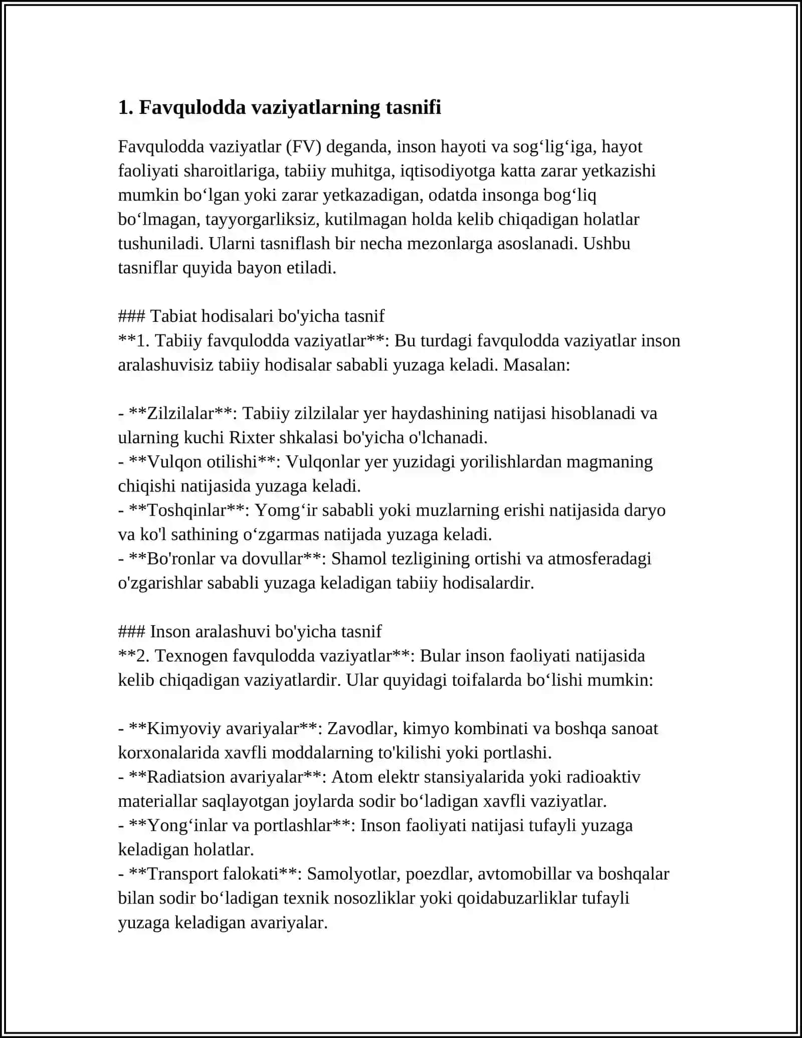 O'ZBEKISTON RESPUBLIKASINING 1999 YIL 20 AVGUSTDAGI "AXOLINI VA HUDUDLARNI TABIIY XAMDA TEXNOGEN XUSUSIYATLI FAVKULODDA VAZIYATLARDAN MUXOFAZA KILISH TO'G'RISIDA"GI XAMDA 2000 YIL 20 MAYDAGI "FUQARO MUXOFAZASI TO"G'RISIDA" GI QONUNLARINING MAZMUN MOXIYATI 4
