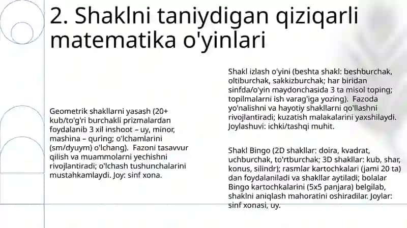 Matematik oyinlarda bolalarning geometrik shakllarni idrok qilishga orgatish 4