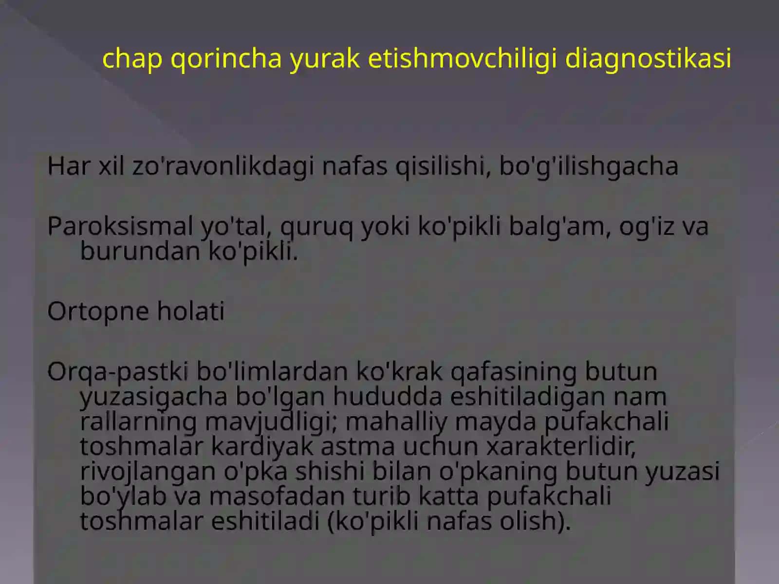 Chap va ong qorincha yetishmovchiligining gemodinamikasi DIAGNOSTIK MEZONLAR 4