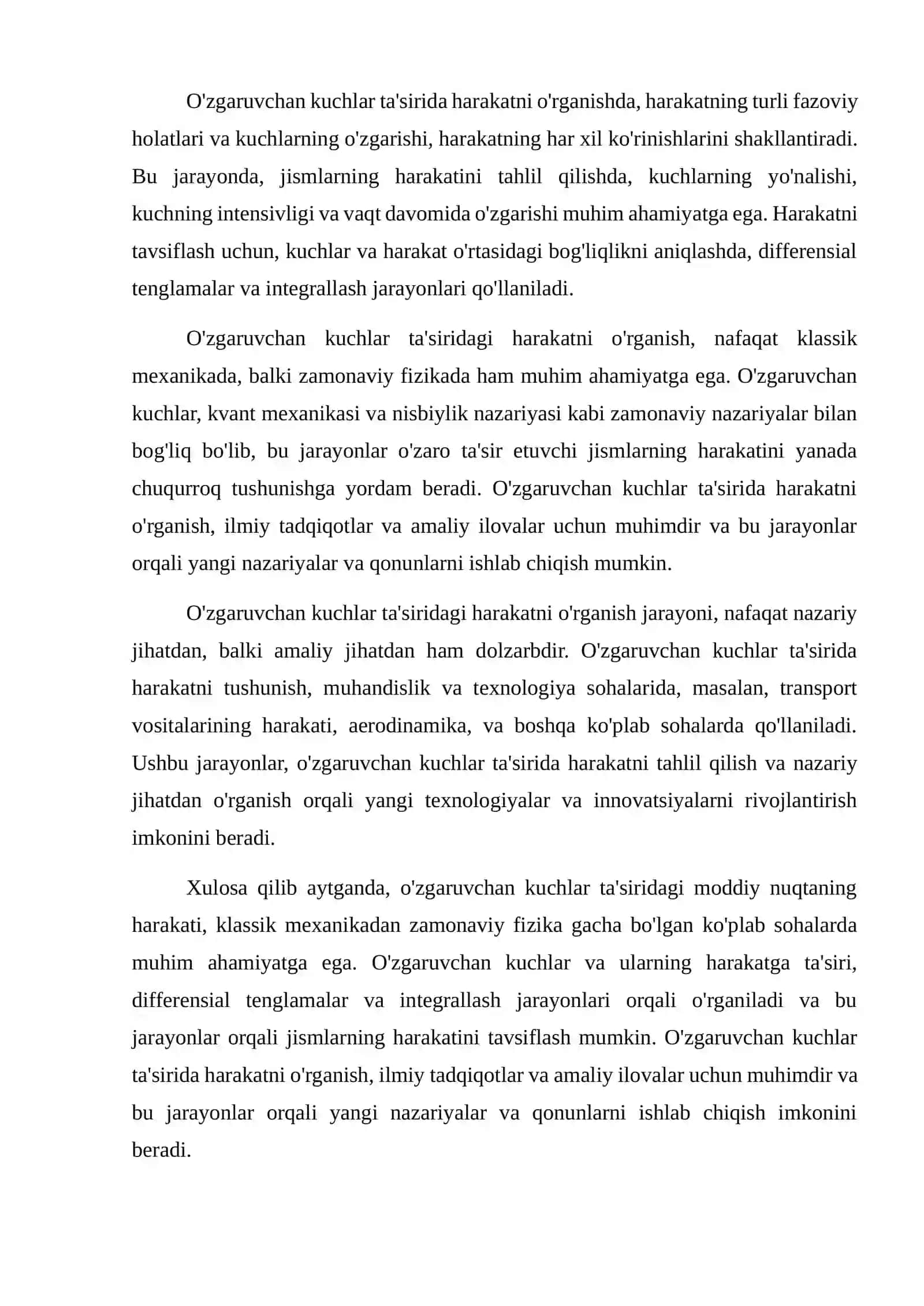 O'zgaruvchan kuchlar ta'siridagi moddiy nuqtaning harakat differensial tenglamalari va ularni integrallash 4