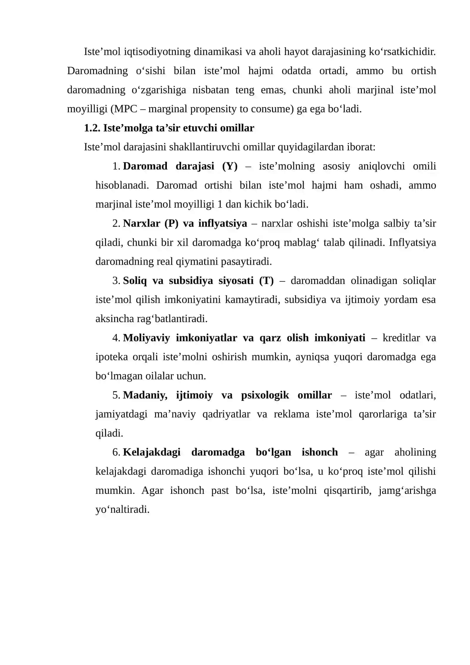 Iste’mol funksiyasi. Makro iqtisodiy tahlilda uni qo‘llash imkoniyatlari 4