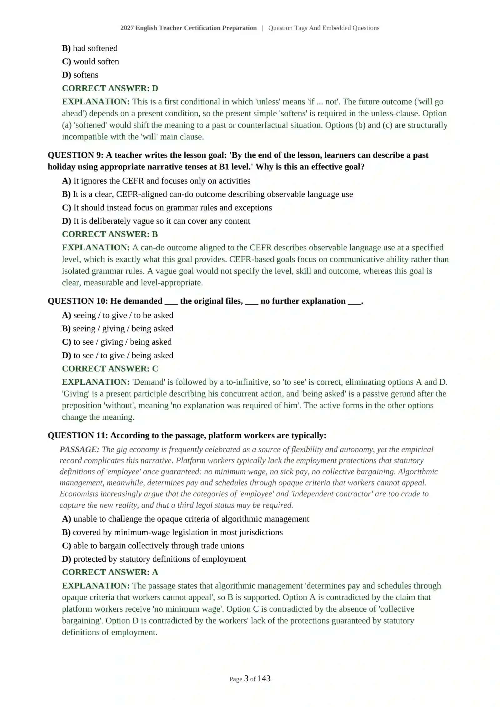 ENGLISH TEACHER CERTIFICATION PREPARATION | QUESTION TAGS AND EMBEDDED QUESTIONS 4