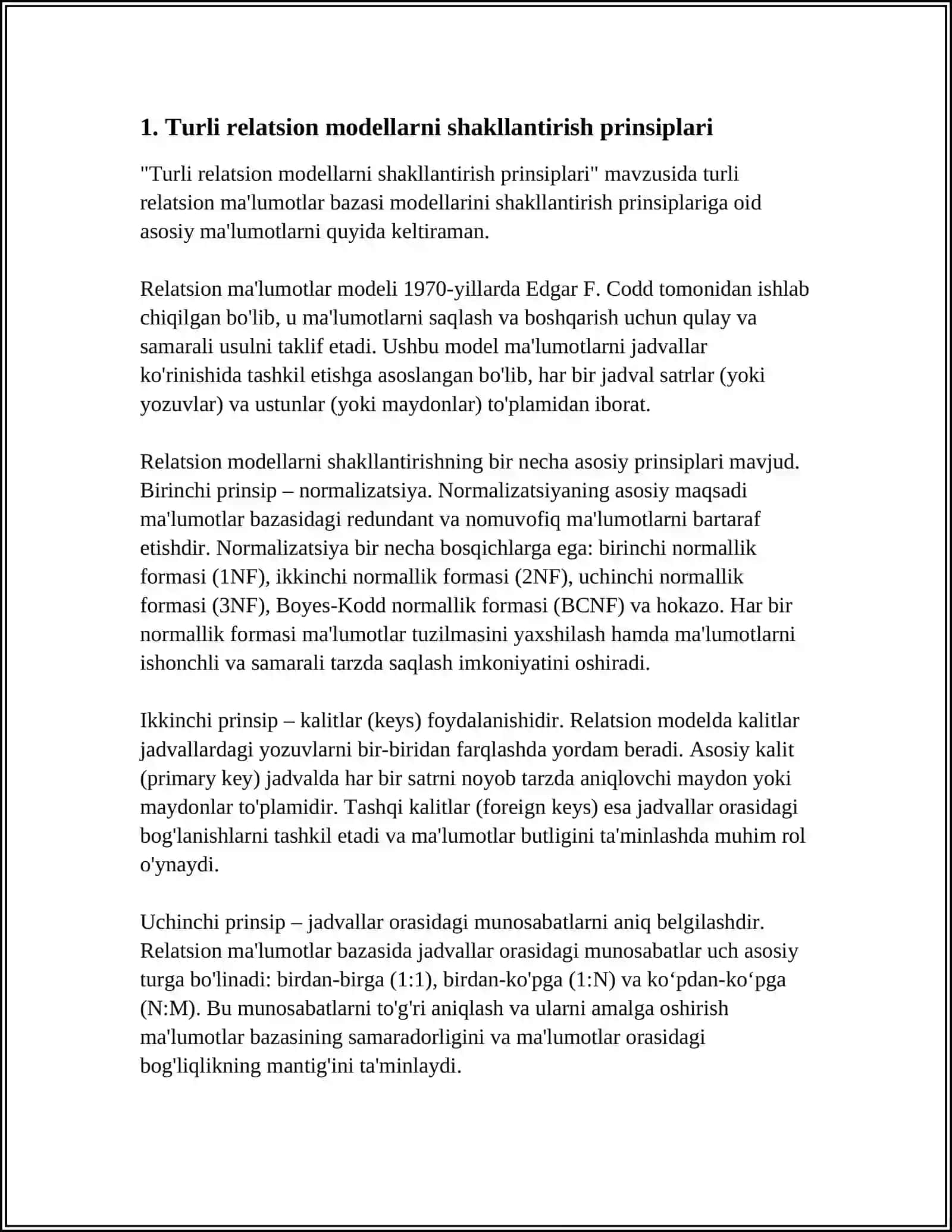 Turli relatsion modellarni shakllantirish prinsiplari 4